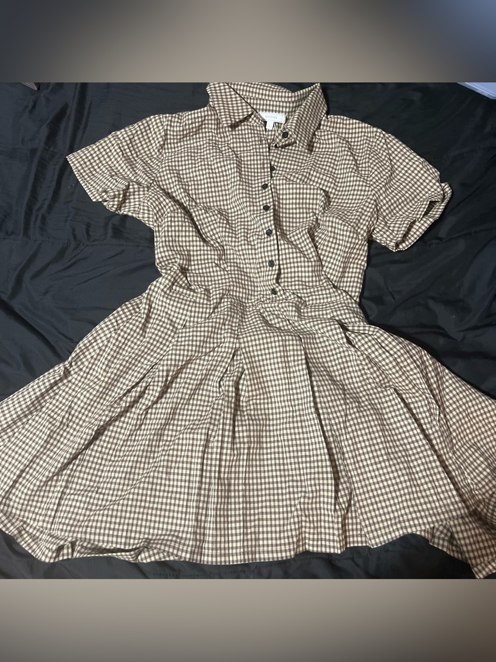 RIHOAS Brown Plaid Button-Front Women's Dress